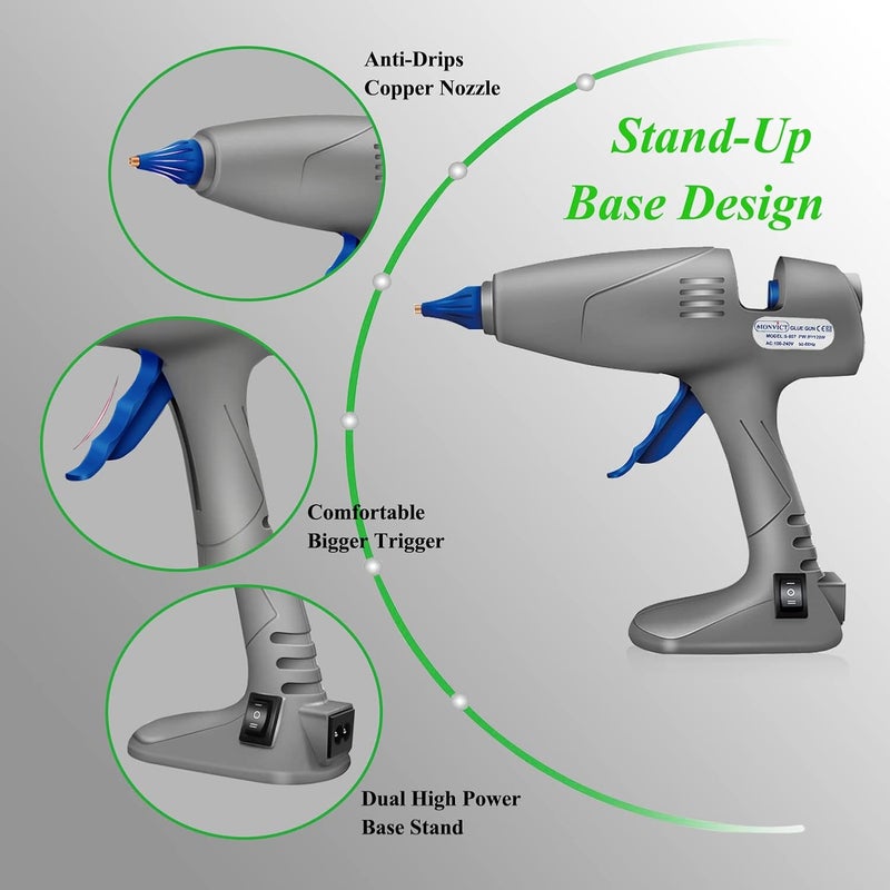 MONVICT Full Size Hot Glue Gun, 120W&80W Glue Guns Dual Temp Large Industry Glue Gun, Corded Detachable Cord Use Stand-Up Base Anti-drip Hot Melt Glue Gun with 12 Glue Sticks for Art DIY Craft Repair - Image 3